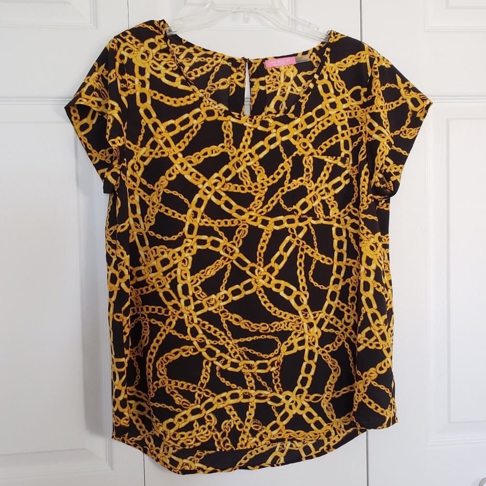 Isaac Mizrahi Gold chain print top